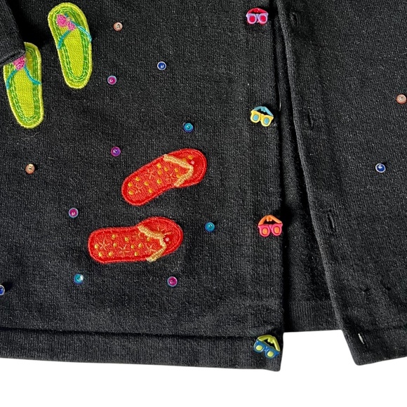 Marissa Studios Black Flip Flop Sequins Cardigan Sweater M - Picture 4 of 9